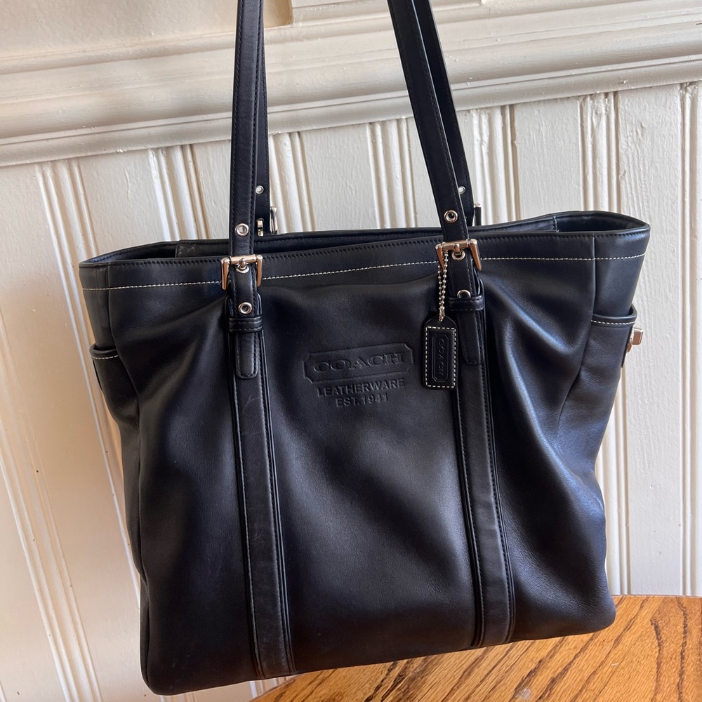Vintage COACH Hampton Black Leather Tote Shopper Shoulder Bag